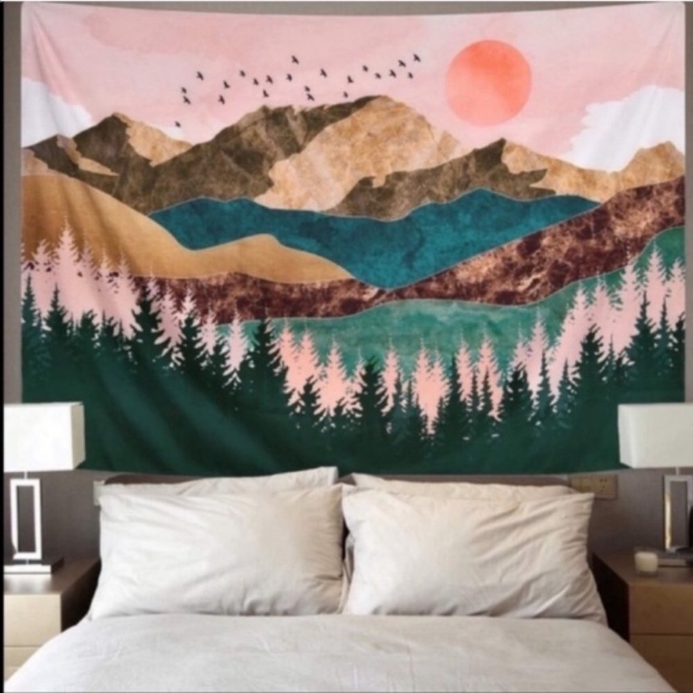 Mountain Tapestry Forest Trees Sunset